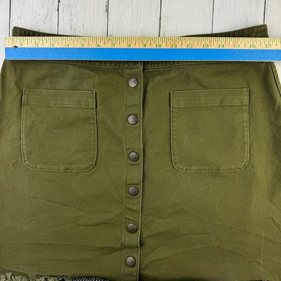 Madewell Kale Green Stretch Raw Hem  Button Fly A-Line Mini Skirt Plus Size 14 - Picture 16 of 16